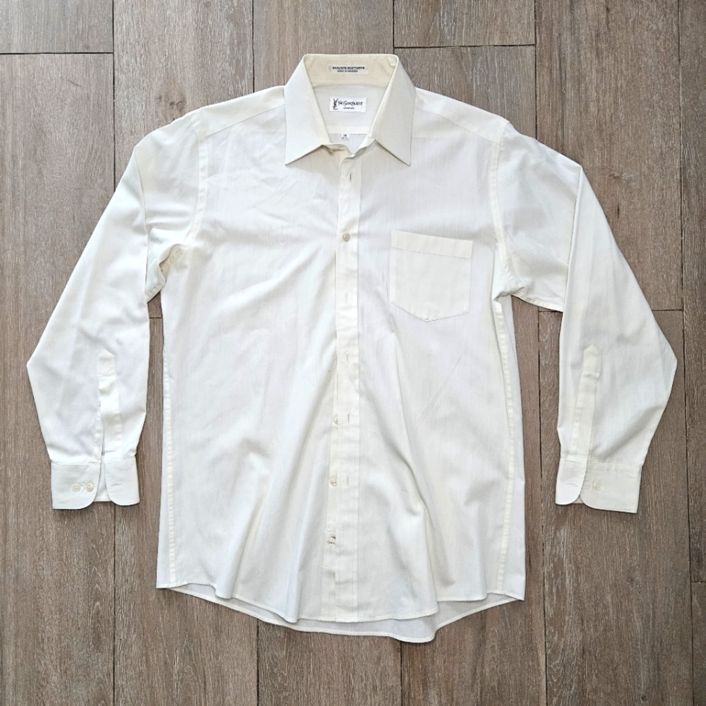 Yves Saint Laurent Chemises, Vintage Unisex White Cotton Shirt Blouse Top Sz 16